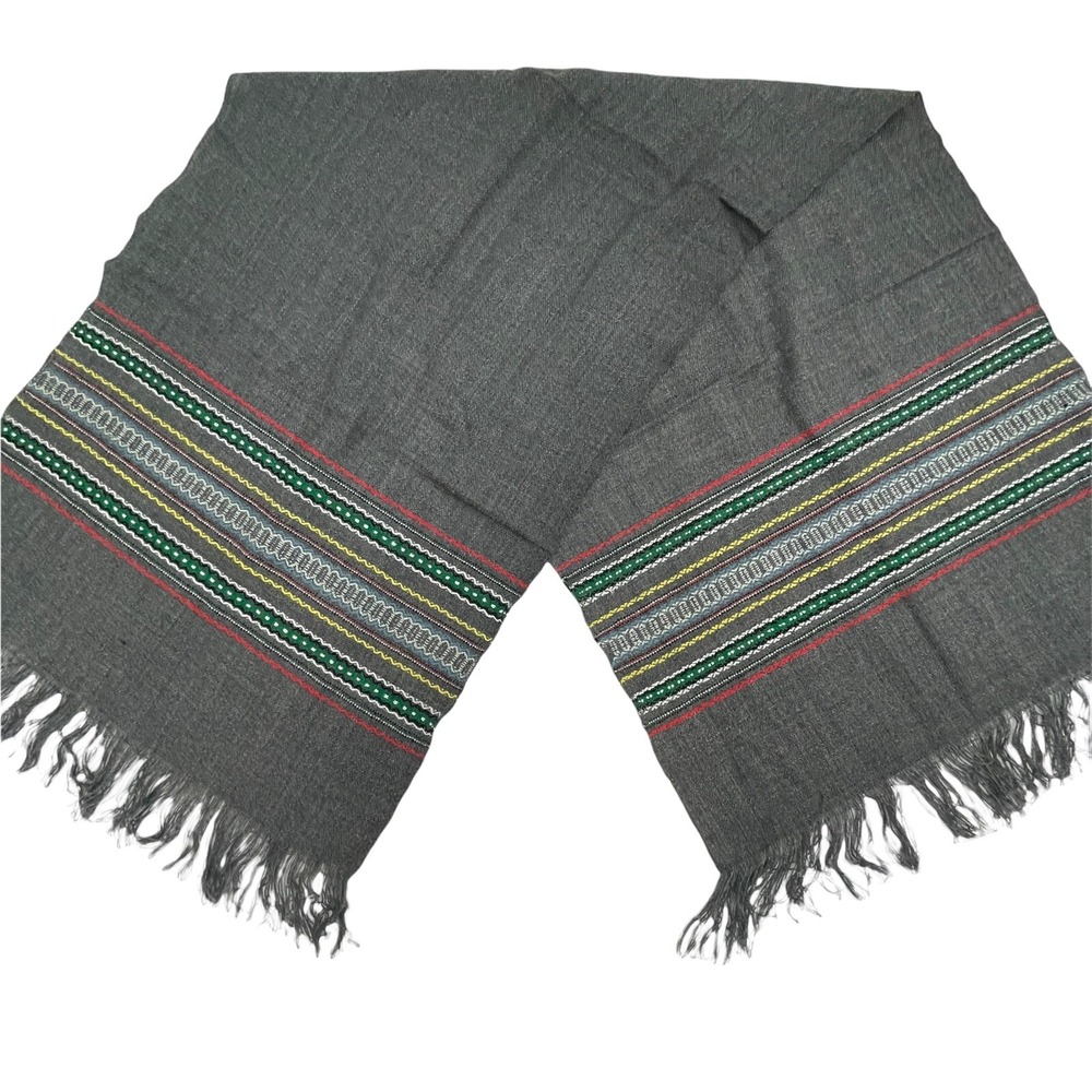 Rectangle Scarf Gray Embroidered Woven Fringe Shawl‎ Scarf 56"x17" Wrap